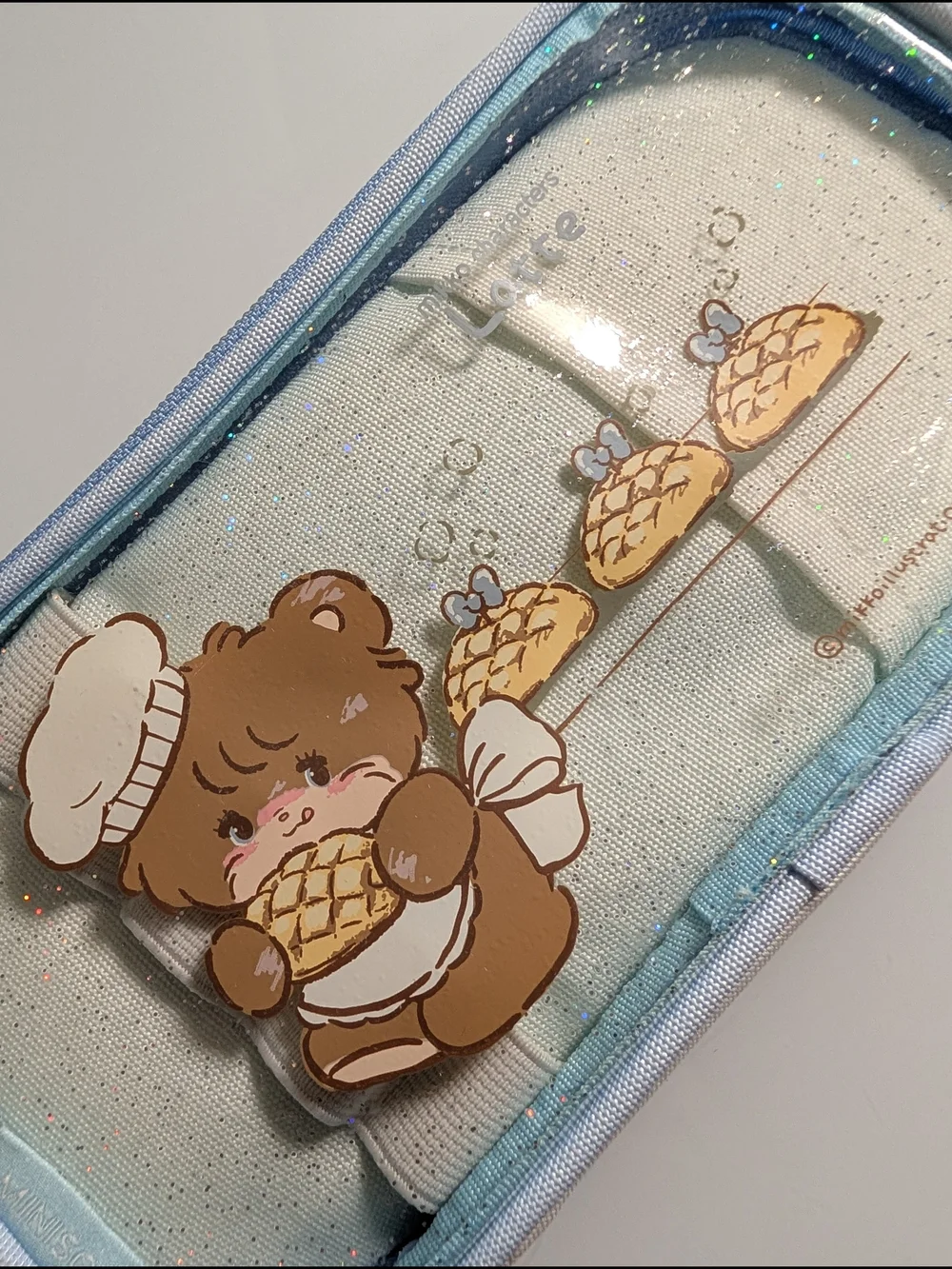 MINISO Mikko Latte Bear Glitter Pencil Case Pouch NWT